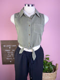 Denim Sleeveless Crop Top With Tie