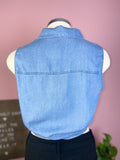 Denim Sleeveless Crop Top With Tie