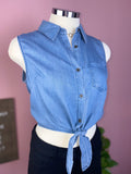 Denim Sleeveless Crop Top With Tie