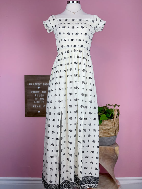 Off Shoulder Elephant Maxi Dress